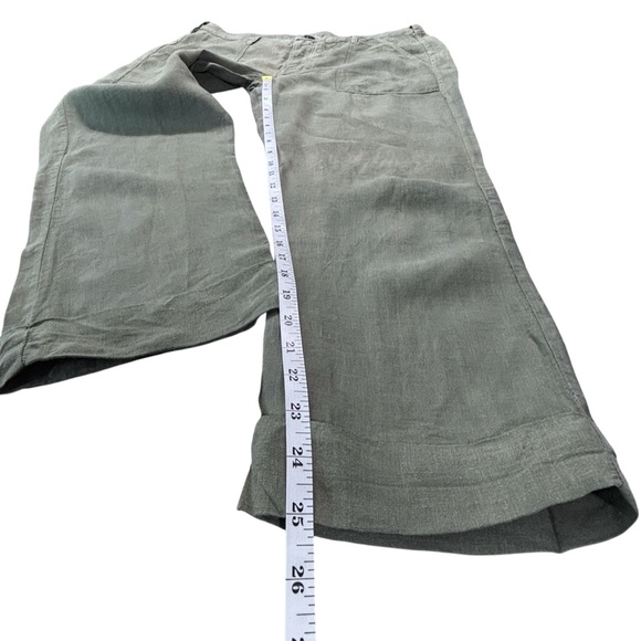 Frame Le Beau 100% Linen Military Green Cropped Pants Button Fly - Picture 12 of 15